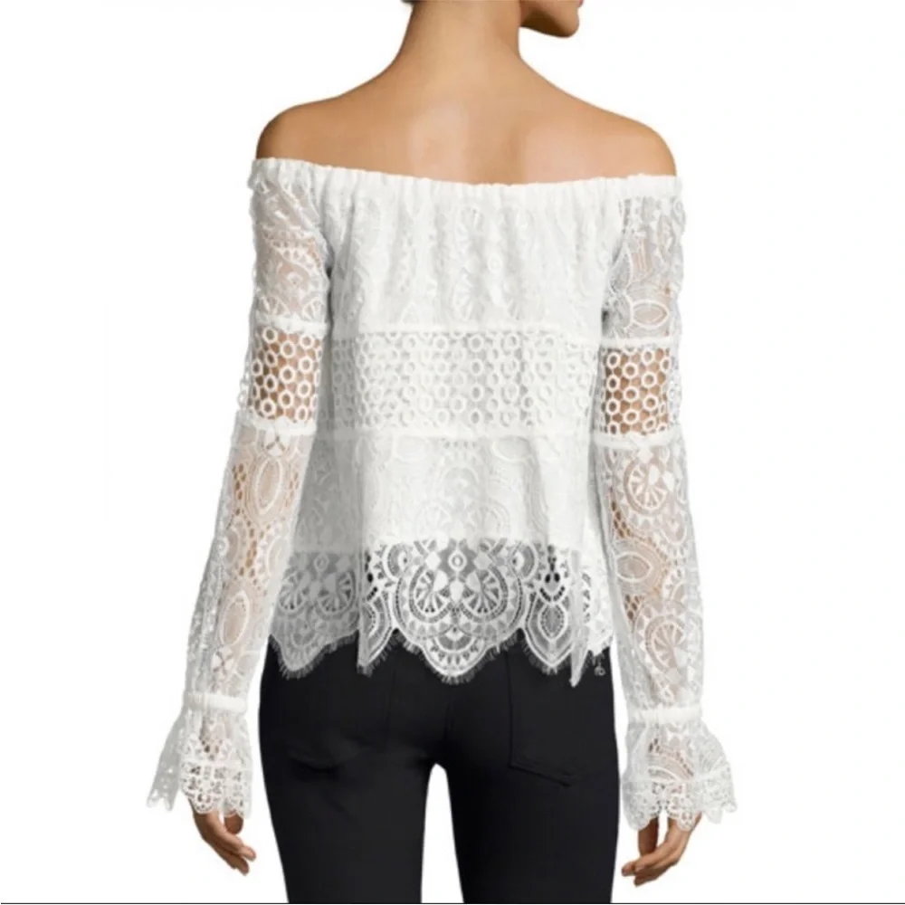 Kendall + Kylie Off The Shoulder Lace Top Crochet White Blouse Top Bell Sleeve